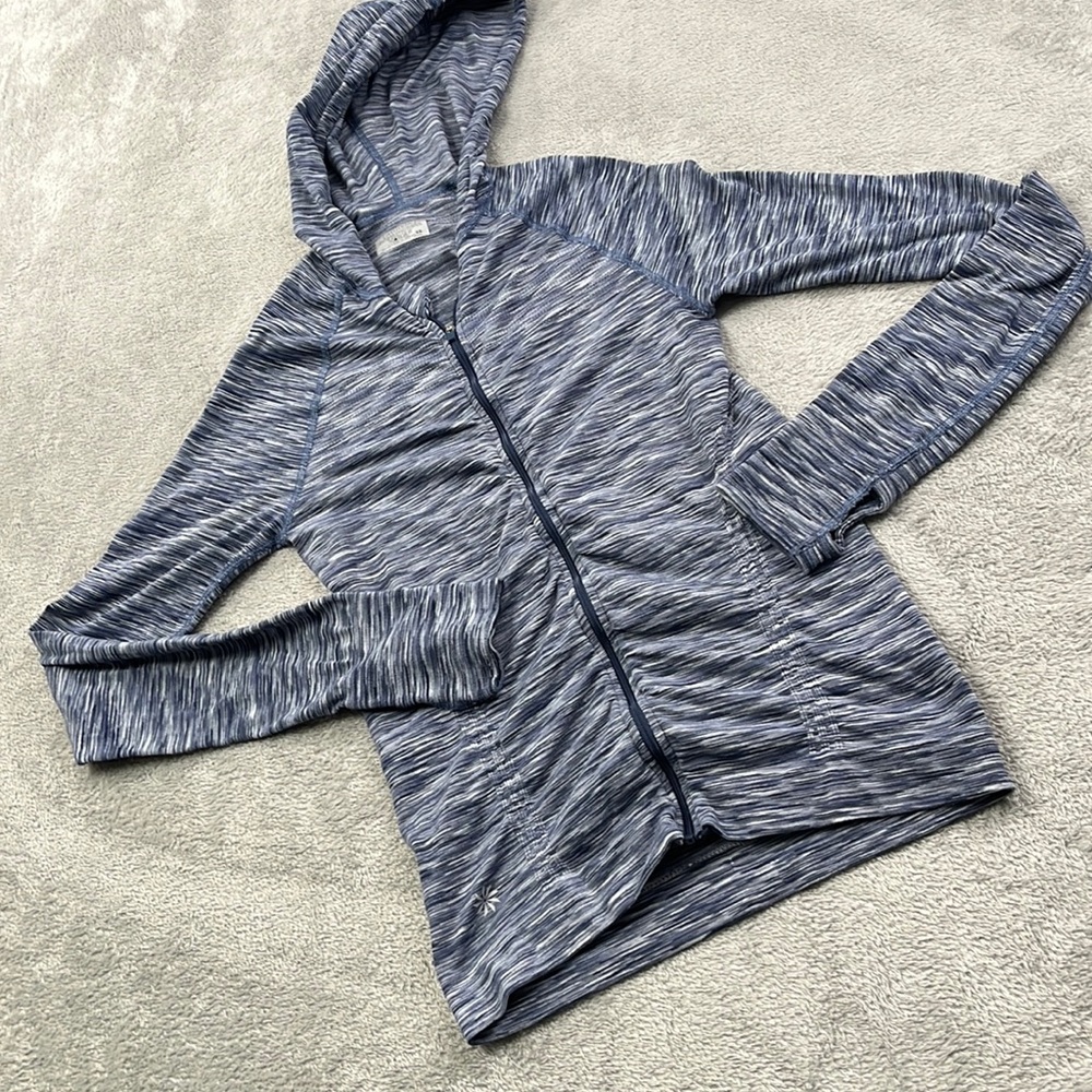 Athleta XS Blue Space Dye Striped Full Zip Hoodie Thumbholes,